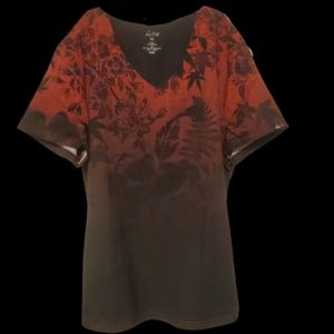 KOI Lite Women's XL slimfit uniform red & black tropical print scrub top NWT